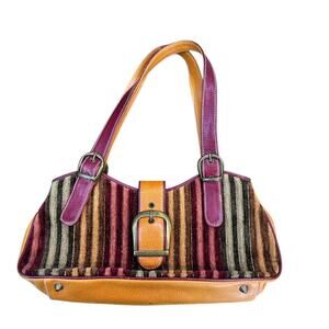 Isabella Fiore Women's Hobo Corduroy Stripped Purse vintage 2000s Y2K